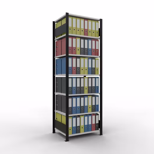 , kantoorrekkensysteem MULTIplus150, 2300 x 750 x 600 mm, 7 planken, zonder middenaanslag, zwart/lichtgrijs van Schulte Lagertechnik uit het assortiment kantoorrekken