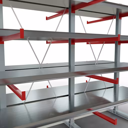 Afbeelding nr. 12 van het artikel K 6000 complete stelling, dubbelzijdig, 3000 x 3000 x 2x 1250 mm, RAL 7001 / RAL 3000, 5 opslagniveaus uit de productgroep draagarmstellingen van Schulte Lagertechnik