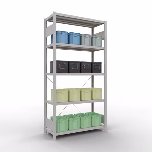 Productafbeelding nr. 12 van het artikel basisplank, legbord, insteeksysteem MULTIplus330, 2000 x 1000 x 400 mm, 5 legborden, kruisschoor, RAL 7035 lichtgrijs Figuur nr. 12 van het artikel basisplank, legbord, insteeksysteem MULTIplus330, 2000 x 1000 x 400 mm, 5 legborden, kruisschoor, RAL 7035 lichtgrijs uit de productgroep insteeksysteem van Schulte Lagertechnik.