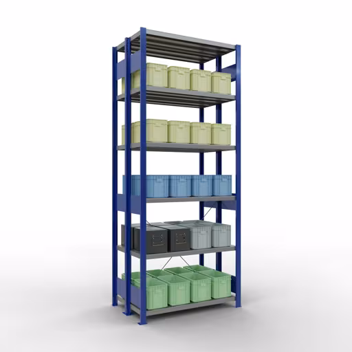 Afbeelding nr. 10 van het artikel basisplank, dubbele plank, legplank-insteeksysteem MULTIplus250, 2500 x 1000 x (2x300) mm, 2x6 legborden, kruisschoor, RAL 5010 gentiaanblauw uit de productgroep legbordstellingen van het merk Schulte Lagertechnik