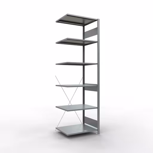 Aanbouwrekken, rekken, insteeksysteem MULTIplus150, 2500 x 750 x 600 mm (HxBxD), 6 planken, kruisschoor, verzinkt van Schulte Lagertechnik Aanbouwrekken, legborden, insteeksysteem MULTIplus150, 2500 x 750 x 600 mm (HxBxD), 6 legborden, kruisschoor, verzinkt, aanbouwplank, art.nr. 12766-75