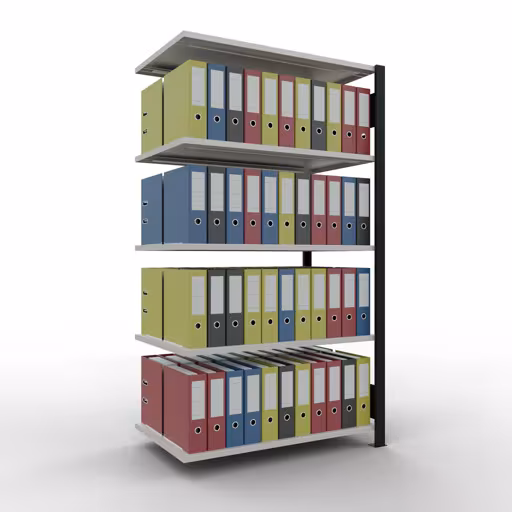 Productafbeelding nr. 12 van het artikel Aanbouwstelling, kantoorstelling, insteeksysteem MULTIplus150, 1800 x 1000 x 600 mm, 5 legborden, lengtestangen, zonder middenaanslag, zwart/lichtgrijs Afbeelding nr. 12 van het artikel, kantoorrekken, insteeksysteem MULTIplus150, 1800 x 1000 x 600 mm, 5 planken, zonder middenaanslag, zwart/lichtgrijs uit de productgroep kantoorrekken van Schulte Lagertechnik