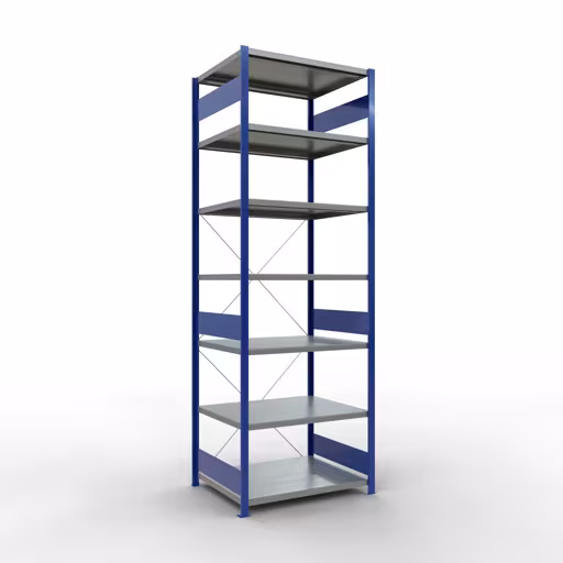 Basisplank, legbord, insteeksysteem MULTIplus330, 3000 x 1000 x 800 mm, 7 legborden, kruisschoor, RAL 5010 gentiaanblauw/verzinkt van Schulte Lagertechnik uit het assortiment insteeksysteem