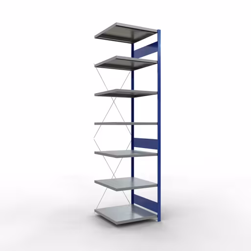 Aanbouwrekken, rekken, insteeksysteem MULTIplus250, 3000 x 750 x 800 mm (HxBxD), 7 planken, kruisschoor, RAL 5010 gentiaanblauw/verzinkt/verzinkt van Schulte Lagertechnik Aanbouwrekken, legbordstellingen, insteeksysteem MULTIplus250, 3000 x 750 x 800 mm (HxBxD), 7 legborden, kruisschoor, RAL 5010 gentiaanblauw/verzinkt/verzinkt, aanbouwplank, art.nr. 12987-75-B