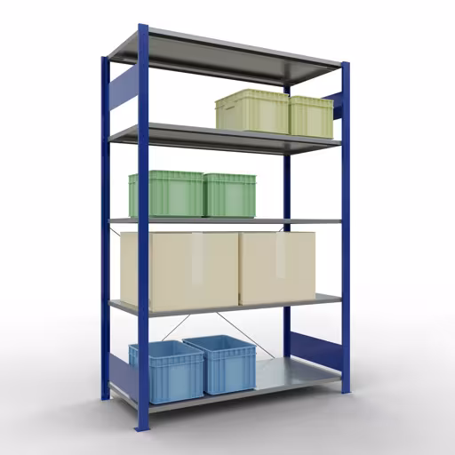Extra afbeelding van het artikel Basisplank, legplank, insteeksysteem MULTIplus150, 2000 x 1300 x 600 mm, 5 legborden, RAL 5010 gentiaanblauw/verzinkt vanaf basisplank