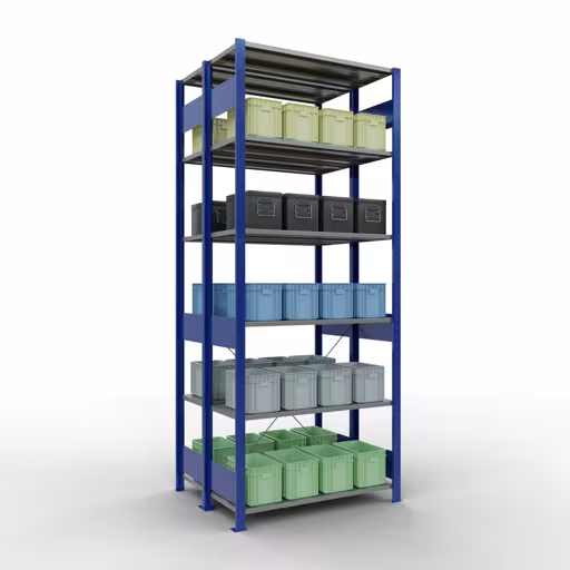 Basisplank, dubbele plank, stellingsysteem MULTIplus150, 2500 x 1000 x (2x400) mm (HxBxD), 2x6 planken, kruisschoor, RAL 5010 gentiaanblauw met het artikelnr. 32741-B Basisplank, dubbele plank, rekkensysteem MULTIplus150, 2500 x 1000 x (2x400) mm, 2x6 planken, RAL 5010 gentiaanblauw van Schulte Lagertechnik uit de categorie rekken