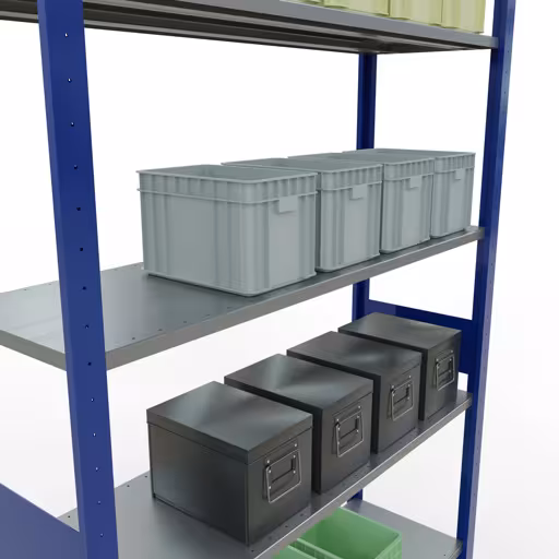 Basisplank, legplank, insteeksysteem MULTIplus150, 3000 x 1300 x 400 mm, 7 legborden, RAL 5010 gentiaanblauw/verzinkt van Schulte Lagertechnik met het artikelnr. 12742-130-LR-B