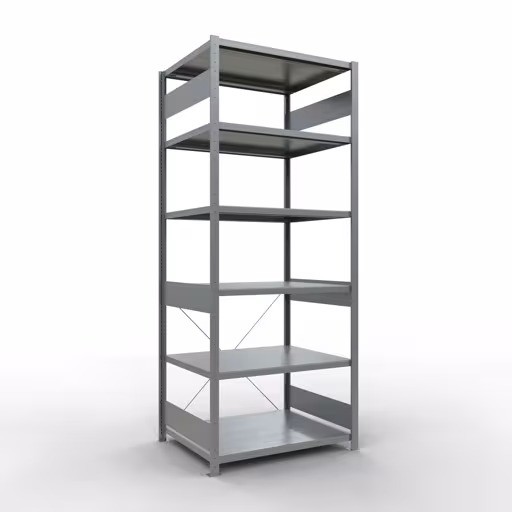 Basisplank, legplank, insteeksysteem MULTIplus250, 2500 x 1000 x 800 mm (HxBxD), 6 legborden, kruisschoor, verzinkt, basisplank, art.nr. 12981