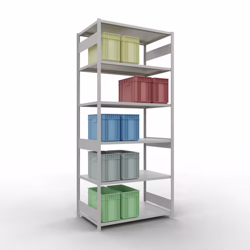 Productafbeelding nr. 15 van het artikel basisplank, plankplank, insteeksysteem MULTIplus250, 3000 x 1300 x 800 mm (HxBxD), 7 planken, lengtestangen, RAL 7035 lichtgrijs Figuur nr. 15 van het artikel basisplank, legplank, insteeksysteem MULTIplus250, 3000 x 1300 x 800 mm, 7 legborden, lengtestangen, RAL 7035 lichtgrijs uit de insteeksysteem productgroep van Schulte Lagertechnik.