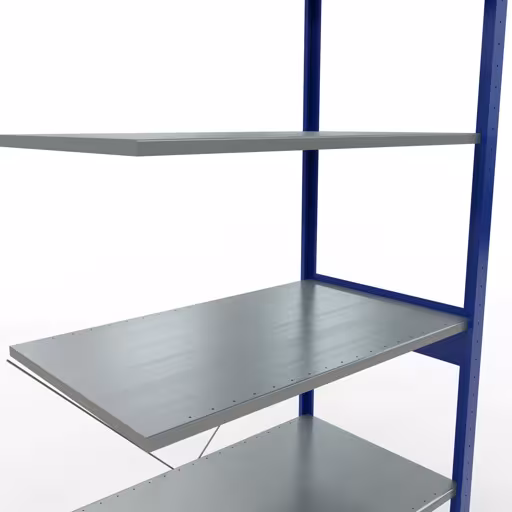 Extra afbeelding van het artikel Aanbouwrekken, legbordstellingen, insteeksysteem MULTIplus150, 2500 x 1000 x 600 mm (HxBxD), 6 legborden, kruisschoor, RAL 5010/verzinkt Extra afbeelding van het artikel Aanbouwplank, stellingkast MULTIplus150 insteeksysteem, 2500 x 1000 x 600 mm, 6 legborden, RAL 5010/verzinkt vanaf opzetplank