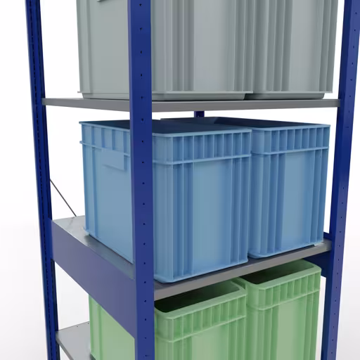 Basisstelling, legbordstelling, insteeksysteem MULTIplus150, 2500 x 750 x 800 mm (HxBxD), 6 legborden, kruisschoor, RAL 5010 gentiaanblauw/verzinkt/verzinkt met de GTIN 4004514281340 Basisplank, legbord, insteeksysteem MULTIplus150, 2500 x 750 x 800 mm, 6 legborden, RAL 5010 gentiaanblauw/verzinkt/verzinkt van Schulte Lagertechnik met artikelnr. 12781-75-B