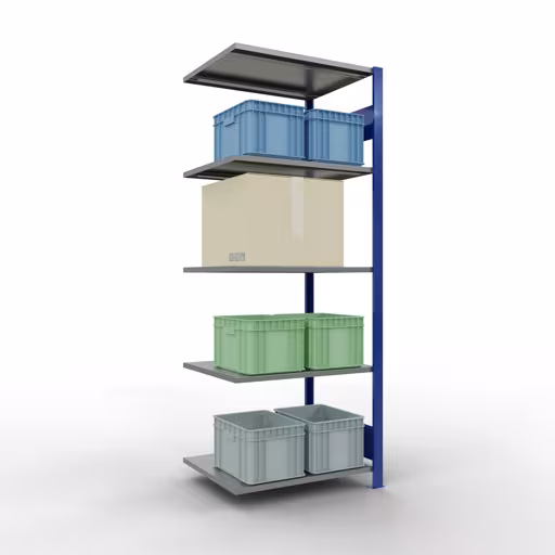 Aanbouwrekken, rekken, insteeksysteem MULTIplus150, 2000 x 750 x 600 mm, 5 legborden, lengtestangen, RAL 5010 gentiaanblauw/verzinkt/verzinkt van het merk Schulte Lagertechnik uit het assortiment insteeksysteem