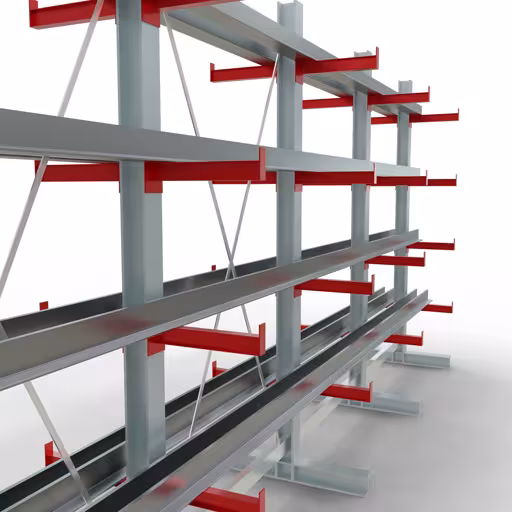 K 3000 compleet legbord, dubbelzijdig, 2500 x 5200 x 400 mm, RAL 7001 / RAL 3000, 5 opslagniveaus uit de categorie K3000 voor middelzware goederen met GTIN 4058255001514 K 3000 compleet legbord, dubbelzijdig, 2500 x 5200 x 400 mm, RAL 7001 / RAL 3000, 5 opslagniveaus van Schulte Lagertechnik uit het assortiment draagarmstellingen