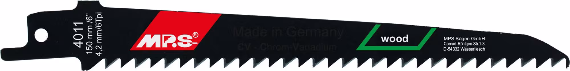 CV reciprozaagblad gefreesd en gezet GL 150/VL 130mm, ZT 4,2mm uit de categorie reciprozaagbladen met de GTIN 4028655040116 CV reciprozaagblad gefreesd en afgesteld voor het bewerken van hout, vezelplaat en kunststoffen van het merk MPS uit de categorie reciprozaagbladen