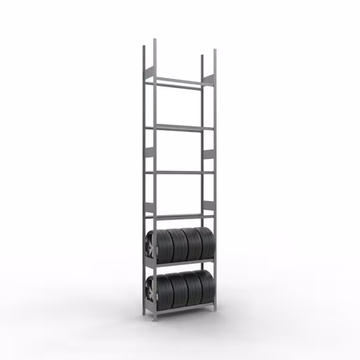 Basisrek, wielen-/bandenrek, 4500 x 1150 x 400 mm, verzinkt, 6 opslagniveaus met 150 kg vakbelasting per niveau van het merk Schulte Lagertechnik uit het assortiment stellingstellingen