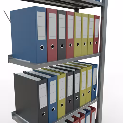Figuur nr. 14 van het artikel aanbouwrekken, kantoorrekken, insteeksysteem MULTIplus85, 1800 x 750 x 300 mm, 5 legborden, kruisschoor, verzinkt, met aanslagbeugel uit de productgroep kantoorrekken van Schulte Lagertechnik.