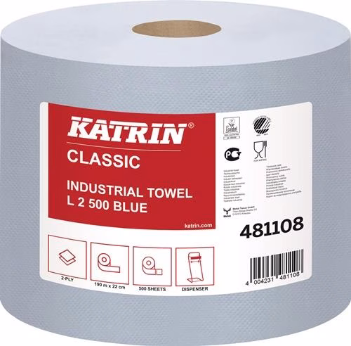 Schoonmaakdoekjesrol Katrin Classic L 2, lengte ca. 360 mm x breedte ca. 220 mm, blauw, 2-laags, 2 rollen ELOS uit de categorie Schoonmaak- en poetsdoeken, Handdoeken, Handdoekenrollen met artikelnummer 9000469048