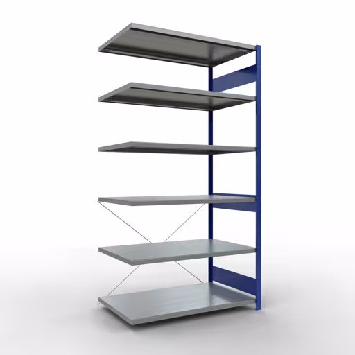 Afbeelding nr. 14 van het artikel aanbouwrekken, legbordstellingen, insteeksysteem MULTIplus250, 2500 x 1300 x 800 mm, 6 legborden, kruisschoor, RAL 5010 gentiaanblauw/verzinkt uit de productgroep insteeksysteem van Schulte Lagertechnik.
