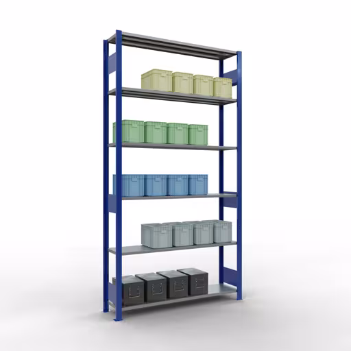 Basisplank, legbord, insteeksysteem MULTIplus150, 2500 x 1300 x 300 mm, 6 legborden, RAL 5010 gentiaanblauw/verzinkt van Schulte Lagertechnik met het artikelnr. 12731-130-LR-B