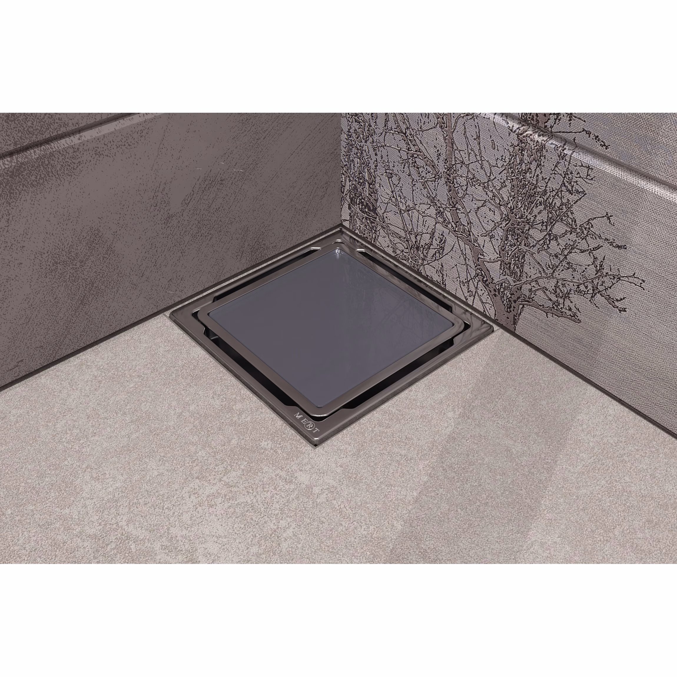 MERT vlakke vloerafvoer met gehard glas 110x110mm uit de categorie vloerafvoeren met artikelnummer DU-11-CD-ANTHRACITE