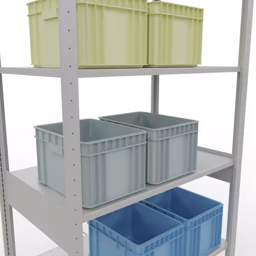 Productafbeelding nr. 13 van het artikel basisplank, legbord, insteeksysteem MULTIplus85, 2500 x 1000 x 600 mm (HxBxD), 6 legborden, kruisschoor, RAL 7035 lichtgrijs Figuur nr. 13 van het artikel basisrek, legplank-insteeksysteem MULTIplus85, 2500 x 1000 x 600 mm, 6 legborden, RAL 7035 lichtgrijs uit de productgroep insteeksysteem van het merk Schulte Lagertechnik.