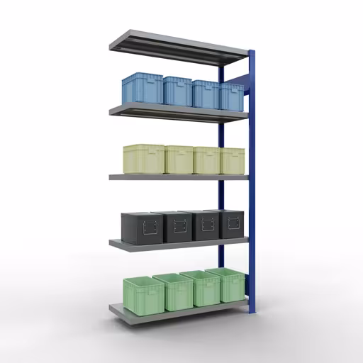 Afbeelding nr. 9 van het artikel aanbouwrekken, legbordstellingen, insteeksysteem MULTIplus250, 2000 x 1000 x 400 mm, 5 legborden, RAL 5010 gentiaanblauw/verzinkt uit de productgroep insteeksysteem van het merk Schulte Lagertechnik.