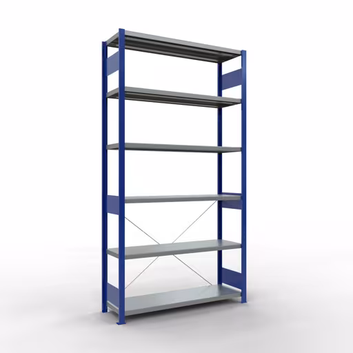 Figuur nr. 12 van het artikel basisrek, legbord, insteeksysteem MULTIplus250, 2500 x 1300 x 400 mm, 6 legborden, kruisschoor, RAL 5010 gentiaanblauw/verzinkt uit de insteeksysteem productgroep van Schulte Lagertechnik