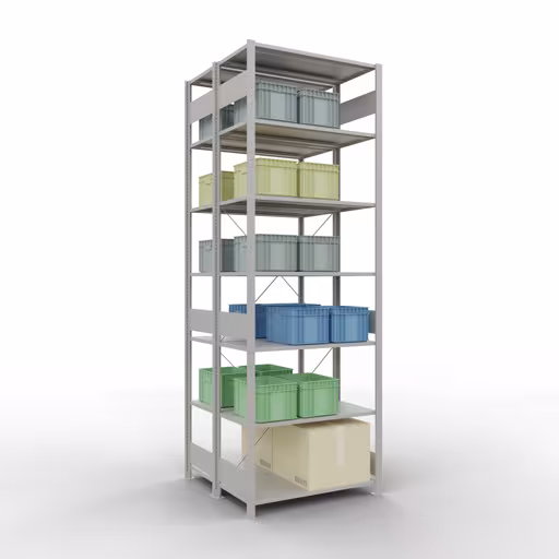 Andere weergave van het artikel Basisplank, dubbele plank, plankinsteeksysteem MULTIplus150, 3000 x 1000 x (2x1000) mm (HxBxD), 2x7 planken, kruisschoor, RAL 7035 lichtgrijs Andere weergave van het artikel Basisplank, dubbele plank, rekkensysteem MULTIplus150, 3000 x 1000 x (2x1000) mm, 2x7 planken, kruisschoor, RAL 7035 lichtgrijs uit de categorie rekken