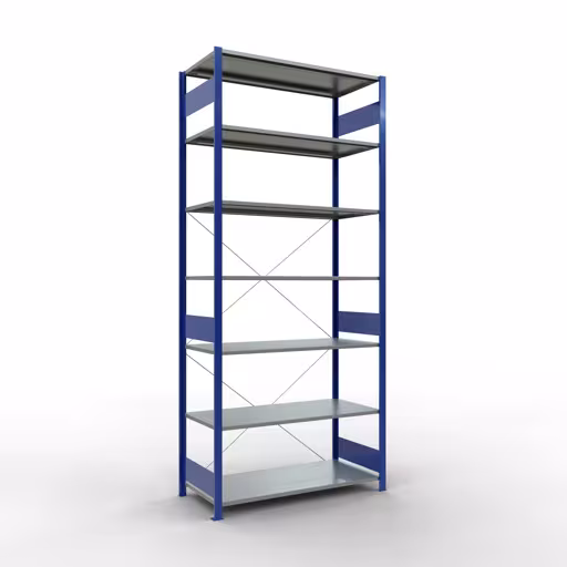 Basisplank, legbord, insteeksysteem MULTIplus150, 3000 x 1300 x 600 mm, 7 legborden, RAL 5010 gentiaanblauw/verzinkt van Schulte Lagertechnik met het artikelnr. 12762-130-B