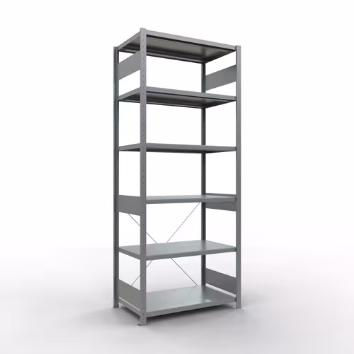 Figuur nr. 14 van het artikel basisrek, legplank, insteeksysteem MULTIplus330, 2500 x 1000 x 600 mm, 6 legborden, kruisschoor, verzinkt uit de insteeksysteem productgroep van Schulte Lagertechnik.