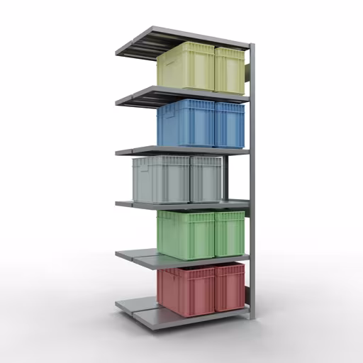 Extra afbeelding van het artikel Aanbouwplank, dubbele plank, stellingsysteem MULTIplus250, 2500 x 1000 x (2x400) mm (HxBxD), 2x6 planken, lengtestangen, verzinkt Extra afbeelding van het artikel Aanbouwplank, dubbele plank, legplank-insteeksysteem MULTIplus250, 2500 x 1000 x (2x400) mm, 2x6 legborden, lengtestangen, verzinkt uit dubbele legborden