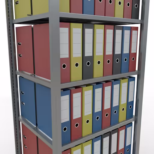 Basisstelling, kantoorstelling, insteeksysteem MULTIplus150, 2300 x 750 x 600 mm, 7 legborden, lengtestangen, verzinkt, met middenaanslag van Schulte Lagertechnik uit de categorie kantoorstellingen