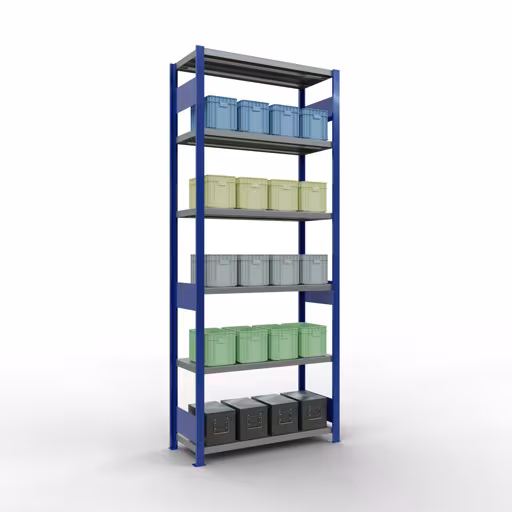 Basisplank, legplank, insteeksysteem MULTIplus250, 2500 x 1000 x 400 mm (HxBxD), 6 legborden, lengtestangen, RAL 5010 gentiaanblauw/verzinkt uit de categorie basisplanken met de GTIN 4004514282644 Basisplank, legbord, insteeksysteem MULTIplus250, 2500 x 1000 x 400 mm, 6 legborden, lengtestangen, RAL 5010 gentiaanblauw/verzinkt van Schulte Lagertechnik uit het assortiment insteeksysteem