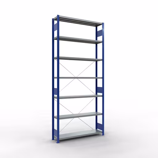 Figuur nr. 13 van het artikel basisrek, legplank, insteeksysteem MULTIplus250, 3000 x 1300 x 300 mm, 7 legborden, kruisschoor, RAL 5010 gentiaanblauw/verzinkt uit de insteeksysteem productgroep van Schulte Lagertechnik.