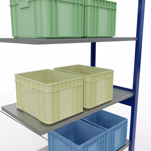 Productafbeelding nr. 15 van het artikel Aanbouwrekken, legbordstellingen, insteeksysteem MULTIplus85, 2500 x 1000 x 500 mm (HxBxD), 6 legborden, kruisschoor, RAL 5010 gentiaanblauw Figuur nr. 15 van het artikel aanbouwrekken, legbordstellingen, insteeksysteem MULTIplus85, 2500 x 1000 x 500 mm, 6 legborden, RAL 5010 gentiaanblauw uit de productgroep insteeksysteem van het merk Schulte Lagertechnik.