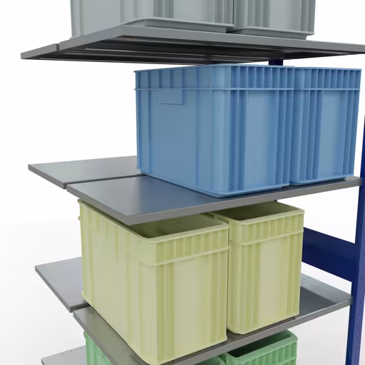 Andere weergave van het artikel Aanbouwplank, dubbele plank, stellingsysteem MULTIplus150, 3000 x 1000 x (2x500) mm, 2x7 planken, lengtestangen, RAL 5010 gentiaanblauw uit de categorie rekken
