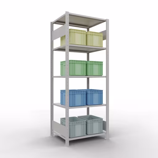 Basisplank, legplank, insteeksysteem MULTIplus150, 2000 x 750 x 600 mm (HxBxD), 5 legborden, lengtestangen, RAL 7035 lichtgrijs met artikelnr. 32660-75-LR Basisplank, legplank, insteeksysteem MULTIplus150, 2000 x 750 x 600 mm, 5 planken, lengtestangen, RAL 7035 lichtgrijs van Schulte Lagertechnik uit de categorie insteeksystemen