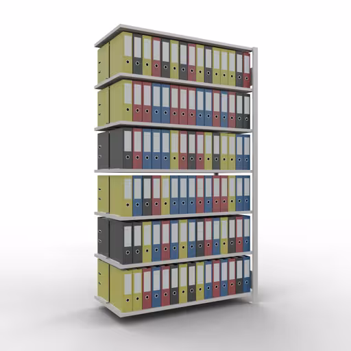 Productafbeelding nr. 14 van het artikel Aanbouwstelling, kantoorstelling, insteeksysteem MULTIplus150, 2300 x 1300 x 600 mm, 7 legborden, lengtestangen, met middenaanslag, lichtgrijs Figuur nr. 14 van het artikel aanbouwrekken, kantoorrekken, insteeksysteem MULTIplus150, 2300 x 1300 x 600 mm, 7 planken, met middenaanslag, lichtgrijs uit de productgroep kantoorrekken van het merk Schulte Lagertechnik.