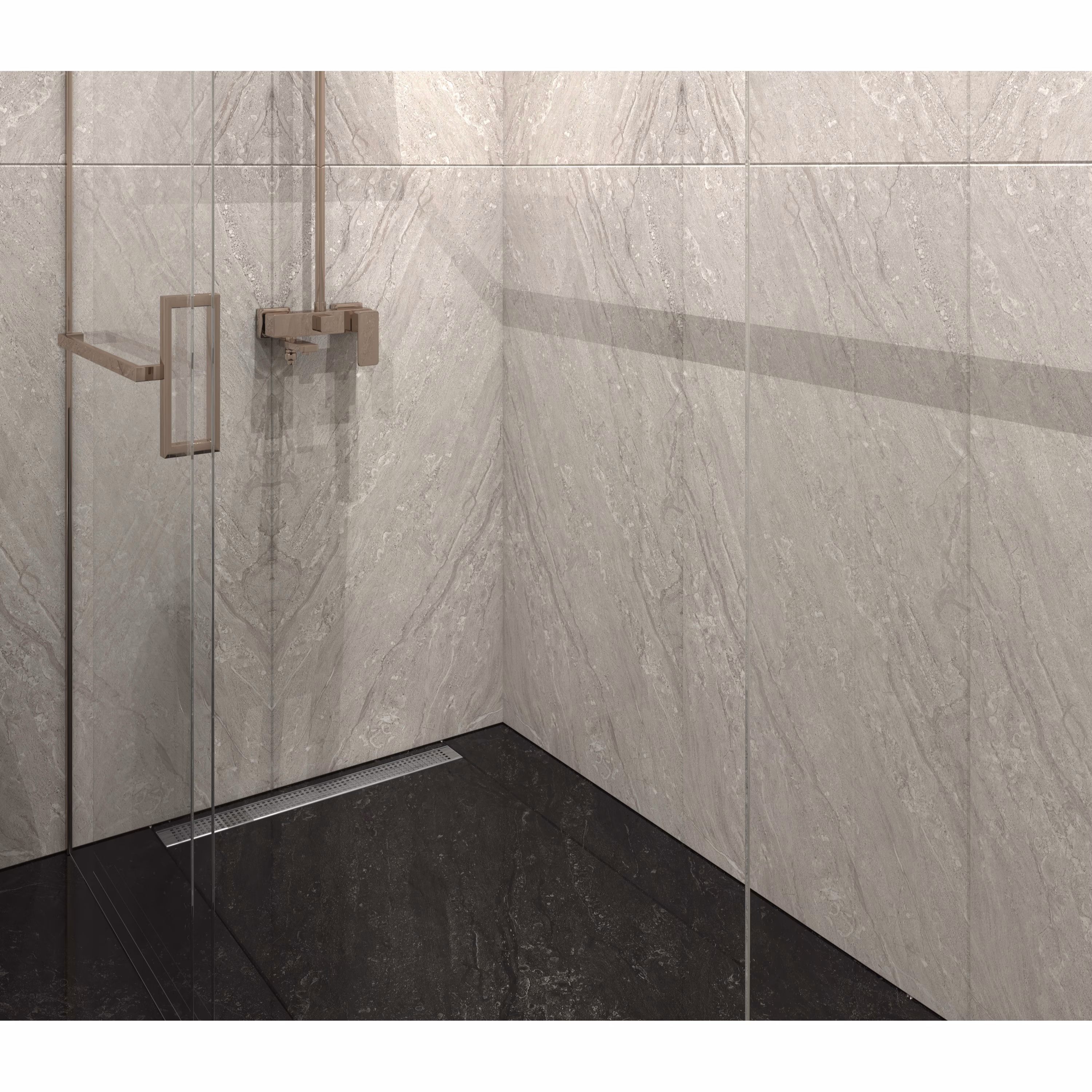 Ohne Text 3963796 MERT 300 mm douchegoot met "Vierkant" roestvrij stalen designrooster