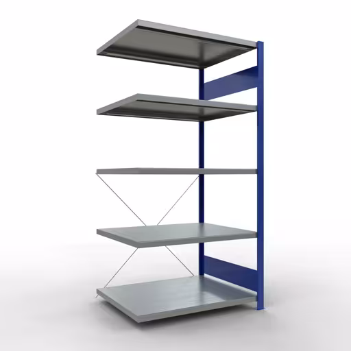 Aanbouwrekken, rekken, insteeksysteem MULTIplus250, 2000 x 1000 x 800 mm, 5 legborden, kruisschoor, RAL 5010 gentiaanblauw/verzinkt van Schulte Lagertechnik uit de categorie insteeksystemen