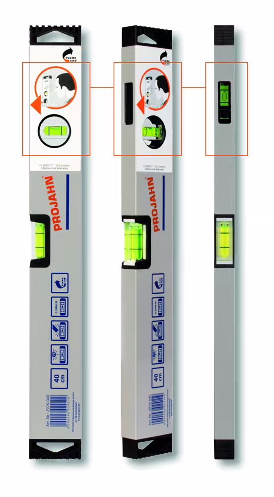 Waterpas Plus 30 cm uit de categorie meetlinten, linialen, waterpassen en meetklokken met de GTIN 4000146025581 Waterpas met verticale spiegelwaterpas 30 cm van het merk PROJAHN uit de categorie meetlinten, linialen, waterpassen en meetklokken
