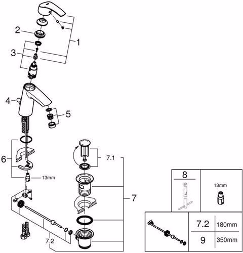 Technische Zeichnung 4049825 GROHE ééngreeps wastafelmengkraan Eurosmart 23322_1 middelhoog chroom