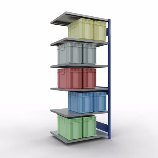 Aanbouwrekken, rekken, insteeksysteem MULTIplus250, 2500 x 1000 x 800 mm, 6 planken, RAL 5010 gentiaanblauw/gegalvaniseerd van Schulte Lagertechnik met artikelnr. 12986-LR-B