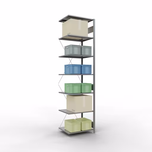 Aanbouwrekken, rekken, insteeksysteem MULTIplus150, 3000 x 750 x 600 mm, 7 legborden, kruisschoor, verzinkt van Schulte Lagertechnik uit het assortiment insteeksysteem