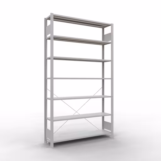 Basisplank, kantoorrek, insteeksysteem MULTIplus85, 2300 x 1300 x 300 mm (HxBxD), 7 planken, kruisschoor, zonder aanslaglijst, lichtgrijs van Schulte Lagertechnik Basisplank, kantoorrek, insteeksysteem MULTIplus85, 2300 x 1300 x 300 mm (HxBxD), 7 planken, dwarsschoor, zonder aanslaglijst, lichtgrijs, insteeksysteem, art.nr. 36032
