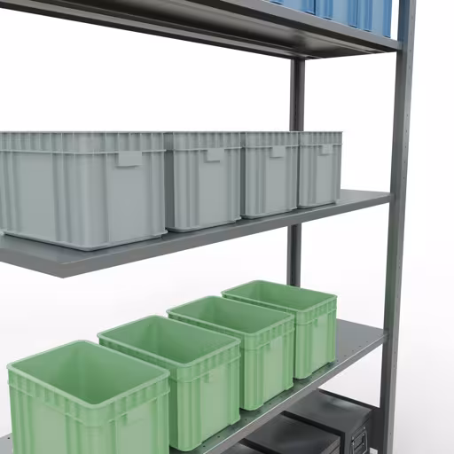 Extra afbeelding bij het artikel Aanbouwstelling, legbordstelling, insteeksysteem MULTIplus150, 2000 x 1300 x 400 mm (HxBxD), 5 legborden, lengtestangen, verzinkt Extra afbeelding van het artikel Aanbouwplank, legplank, insteeksysteem MULTIplus150, 2000 x 1300 x 400 mm, 5 legborden, lengtestangen, verzinkt vanaf opzetplank