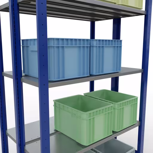 Andere weergave van het artikel Basisplank, dubbele plank, plankinsteeksysteem MULTIplus150, 2000 x 1000 x (2x300) mm (HxBxD), 2x5 planken, lengtestangen, RAL 5010 gentiaanblauw Andere weergave van het artikel Basisplank, dubbele plank, legplank-insteeksysteem MULTIplus150, 2000 x 1000 x (2x300) mm, 2x5 legborden, lengtestangen, RAL 5010 gentiaanblauw uit de categorie legborden