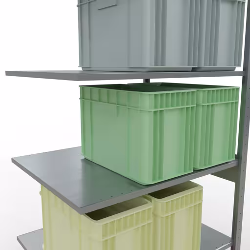 Aanbouwrekken, legbordstellingen, insteeksysteem MULTIplus150, 2500 x 1000 x 800 mm, 6 legborden, lengtestangen, verzinkt van Schulte Lagertechnik met artikelnr. 12786-LR