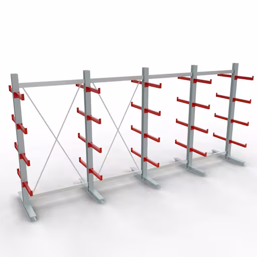 Afbeelding nr. 10 van artikel K 3000 complete stelling, dubbelzijdig, 2500 x 5200 x 500 mm, RAL 7001 / RAL 3000, 5 opslagniveaus uit de productgroep draagarmstellingen van Schulte Lagertechnik