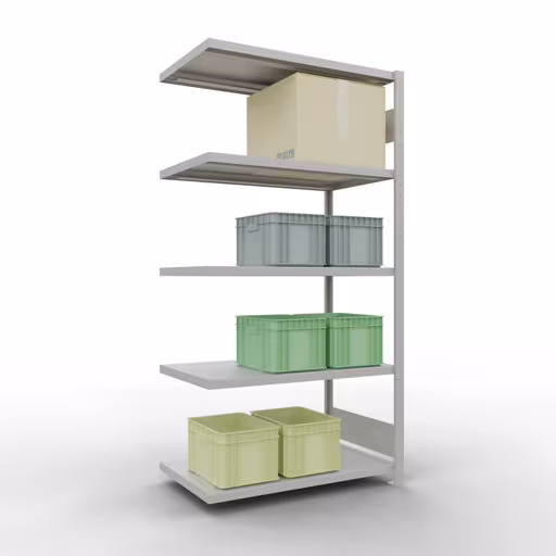Figuur nr. 13 van het artikel aanbouwrekken, legbordstellingen, insteeksysteem MULTIplus330, 2000 x 1000 x 600 mm, 5 legborden, lengtestangen, RAL 7035 lichtgrijs uit de insteeksysteem productgroep van Schulte Lagertechnik.
